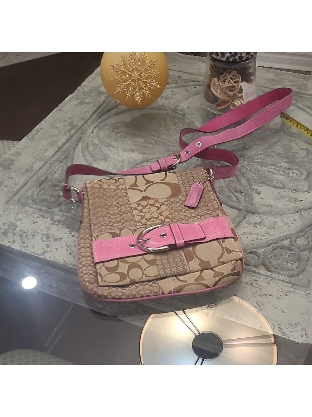 Coach Women's Pink and Tan Crossbody Bag
